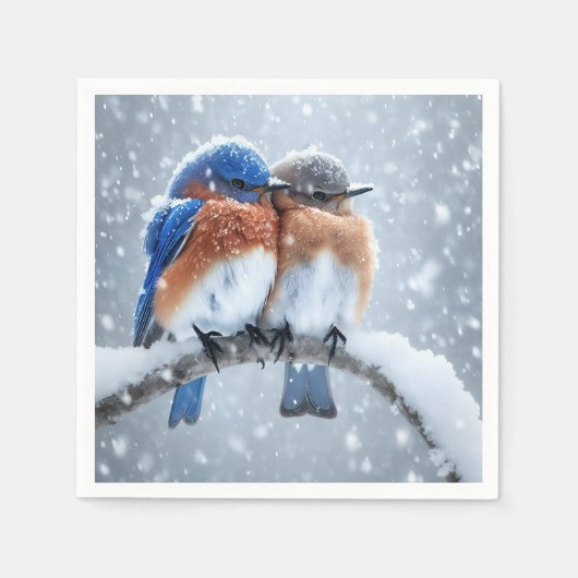 Oosterse blauwvogels in de sneeuw servet (Voorkant)
