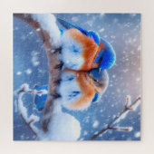 Oosterse Blauwvogels Snuggling op een besneeuwde t Legpuzzel (Horizontaal)