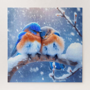 Oosterse Blauwvogels Snuggling op een besneeuwde t Legpuzzel