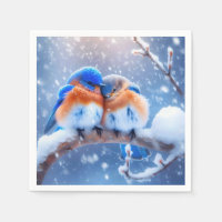 Oosterse Blauwvogels Snuggling op een besneeuwde t