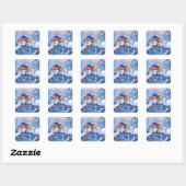 Oosterse Blauwvogels Snuggling op een besneeuwde t Vierkante Sticker (Vel)