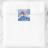 Oosterse Blauwvogels Snuggling op een besneeuwde t Vierkante Sticker (Tas)