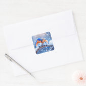 Oosterse Blauwvogels Snuggling op een besneeuwde t Vierkante Sticker (Envelop)