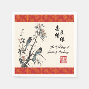 Oosterse bloem vogels Chinese bruiloft Servet