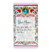 OOSTERSE BLOEMEN DAMASK MONOGRAM blauw roze Etiket (Voorkant)