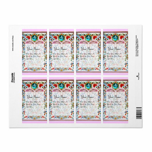 OOSTERSE BLOEMEN DAMASK MONOGRAM blauw roze Etiket (Full Sheet)