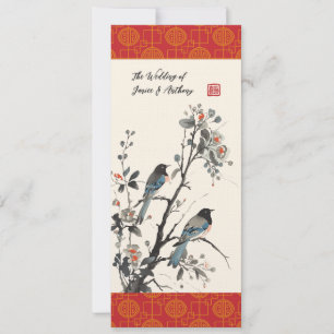 Oosterse bloemen vogels moderne Chinese bruiloft Kaart