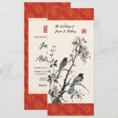 Oosterse bloemen vogels moderne Chinese bruiloft Kaart (Voorkant / Achterkant)