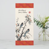 Oosterse bloemen vogels moderne Chinese bruiloft Kaart (Staand voorkant)