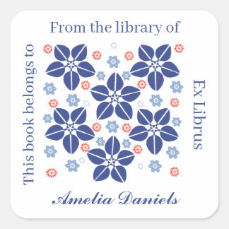 Oosterse bloemenexlibris vierkante sticker