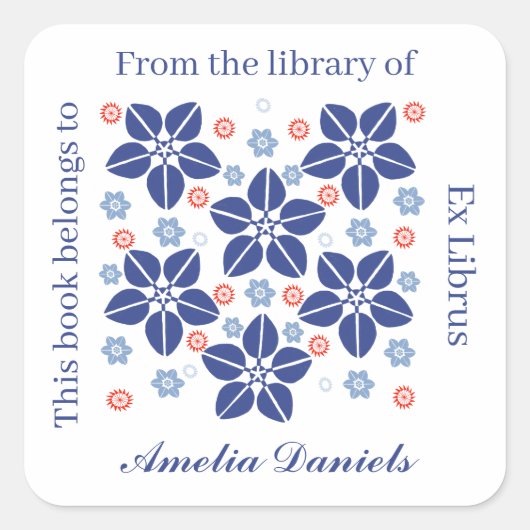 Oosterse bloemenexlibris vierkante sticker (Voorkant)