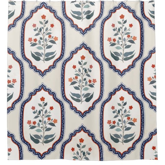 Oosterse bloementakken: Kalamkari Indisch. Douchegordijn (Voorkant)