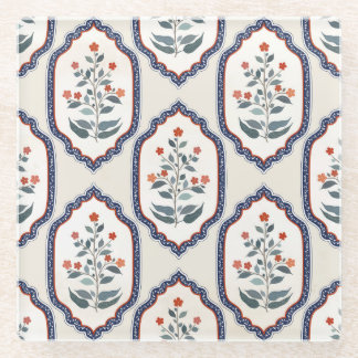 Oosterse bloementakken: Kalamkari Indisch. Glazen Onderzetter