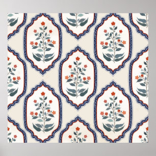 Oosterse bloementakken: Kalamkari Indisch. Poster