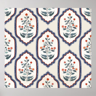 Oosterse bloementakken: Kalamkari Indisch. Poster