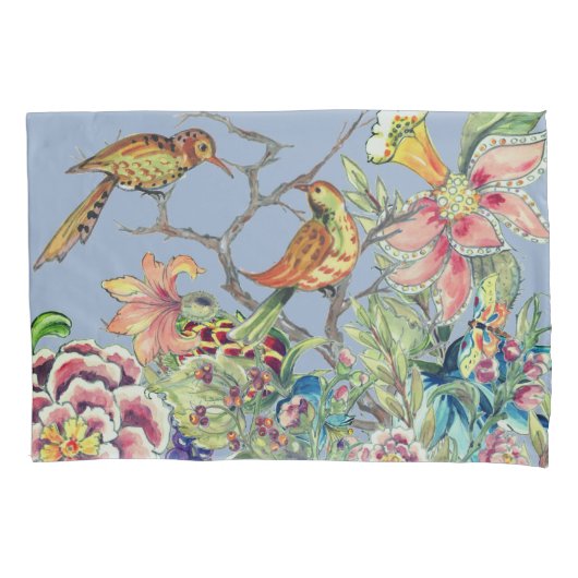 Oosterse bloementuin met vogels Chinoiserie Blauw Kussensloop (Voorkant)