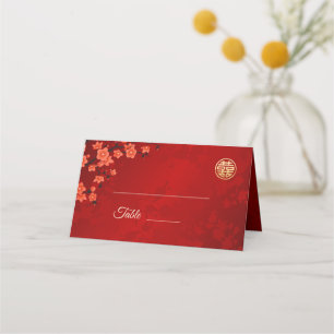 Oosterse Bloesem Rood Goud Chinese Huwelijk Plaatskaartje