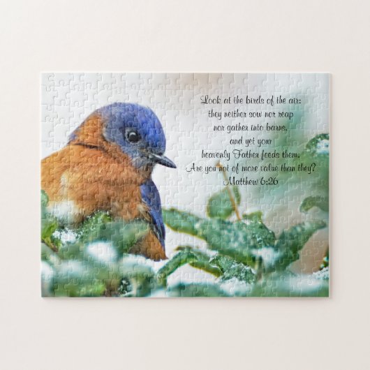 Oosterse Bluebird on Ice Covered Limb Puzzle Legpuzzel (Horizontaal)