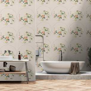 Oosterse Botanische Circulaire Beige Floral Behang