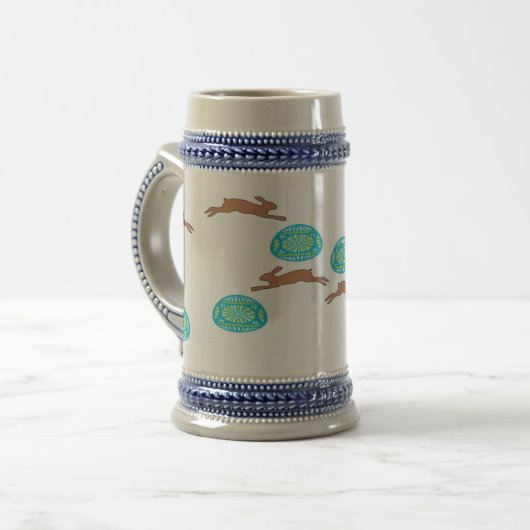 oosterse bunny en eitjes op wit bierpul (Voorkant links)