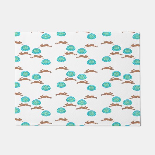 oosterse bunny en eitjes op wit deurmat (Voorkant)