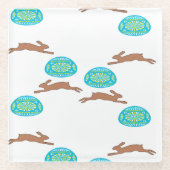 oosterse bunny en eitjes op wit glazen onderzetter (Voorkant)