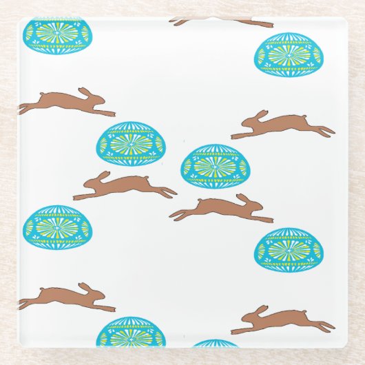 oosterse bunny en eitjes op wit glazen onderzetter (Voorkant)