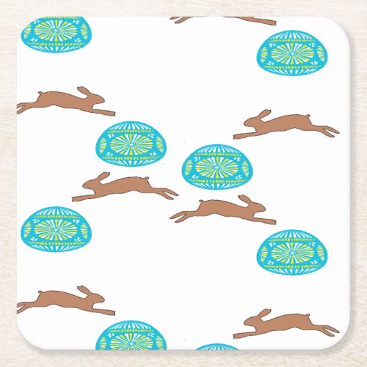 oosterse bunny en eitjes op wit kartonnen onderzetters (Voorkant)