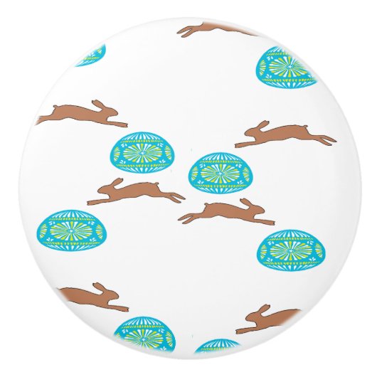 oosterse bunny en eitjes op wit keramische knop (Voorkant)