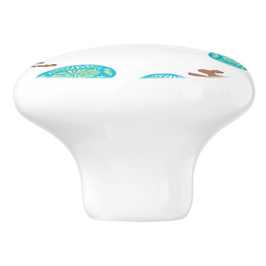 oosterse bunny en eitjes op wit keramische knop (Zijkant)