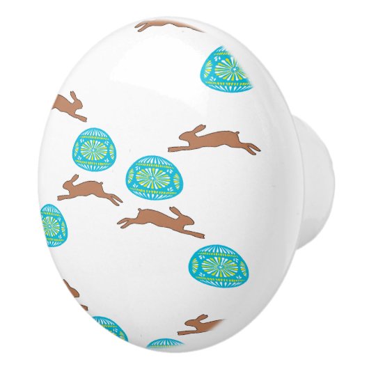 oosterse bunny en eitjes op wit keramische knop (Rechts)