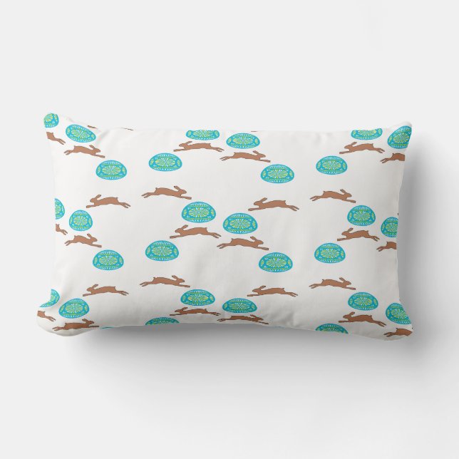 oosterse bunny en eitjes op wit kussen (Voorkant)