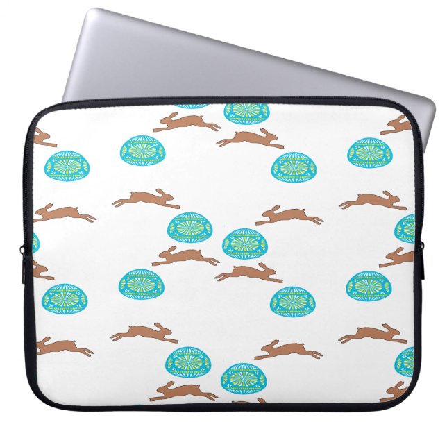 oosterse bunny en eitjes op wit laptop sleeve (Voorkant)