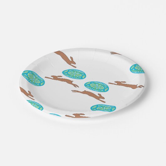 oosterse bunny en eitjes op wit papieren bordje (Gekanteld)