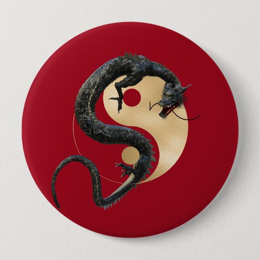 Oosterse Chinese Draak Yin Yang Ronde Button 4,0 Cm (Voorkant)