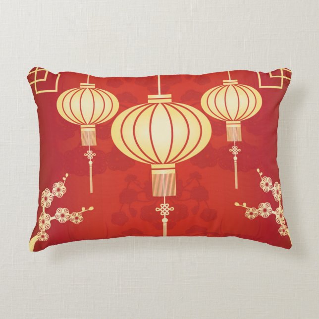 Oosterse Chinese lantaarn illustratie Decoratief Kussen (Voorkant)
