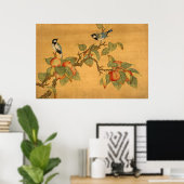 Oosterse Chinese Vogels En Fruit Poster (Thuiskantoor)