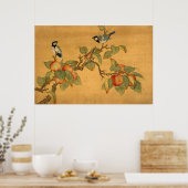 Oosterse Chinese Vogels En Fruit Poster (Keuken)