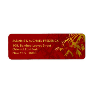 Oosterse chique bamboe laat gouden rood adreslabel etiket