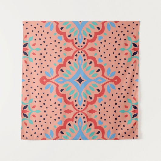 Oosterse damast, Talavera aardewerk patroon. Wandkleed (Voorkant (horizontaal))