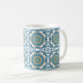 oosterse decoratieve blauw, bruin en wit koffiemok (Voorkant rechts)