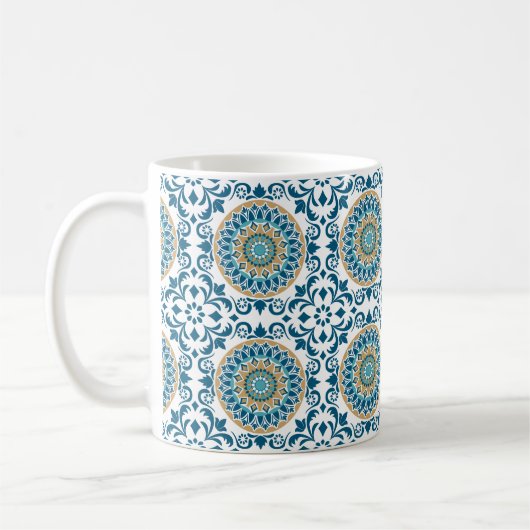 oosterse decoratieve blauw, bruin en wit koffiemok (Links)
