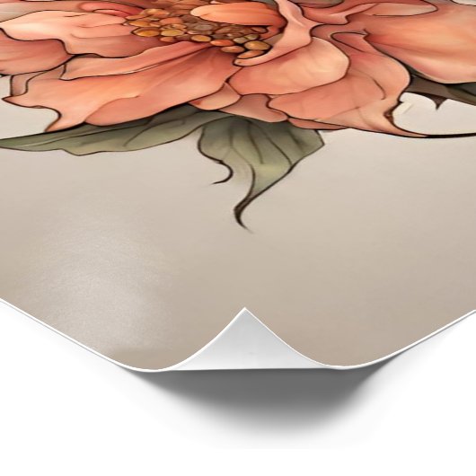 Oosterse draak en bloemen perfect poster (Hoek)