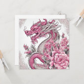 Oosterse draak en roze bloemen kaart (Voorkant / Achterkant in situ)