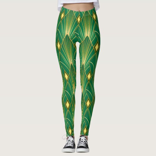 Oosterse Elegantie: Art Deco behang Leggings (Voorkant)
