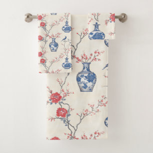Oosterse elegantie: blauw porselein en bloesems bad handdoek