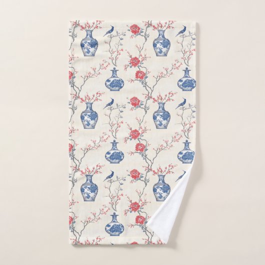 Oosterse elegantie: blauw porselein en bloesems bad handdoek (Handdoek)