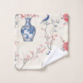 Oosterse elegantie: blauw porselein en bloesems bad handdoek (Wasdoekje)