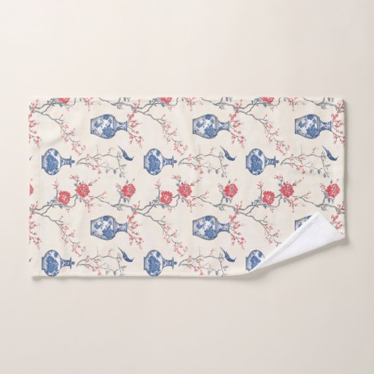 Oosterse elegantie: blauw porselein en bloesems bad handdoek (Handdoek)