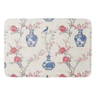 Oosterse elegantie: blauw porselein en bloesems badmat